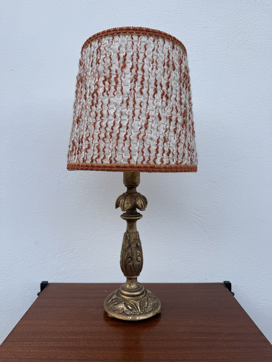 Image 1 of 1960s gilded wooden candlestick lamp