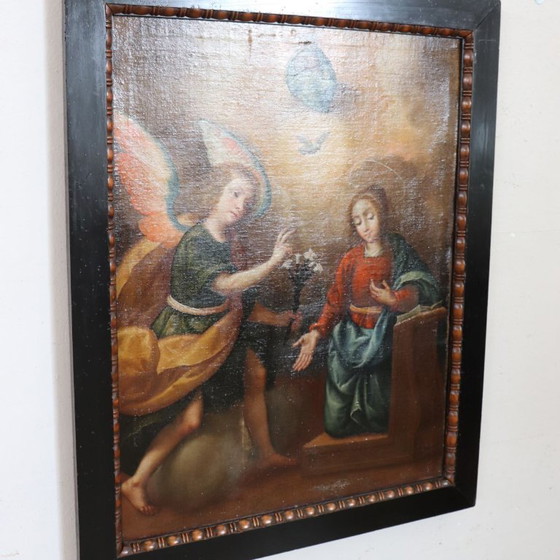 Image 1 of La Anunciación, Italia, siglo XVII, pintura al óleo antigua sobre lienzo.