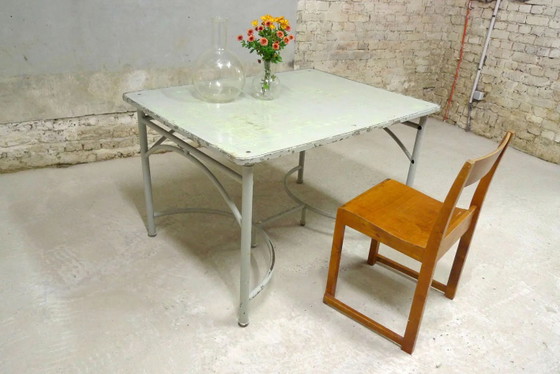 Vintage bureau 1940 – Aluminium, Hout, Industrieel (photo 6 of 6)