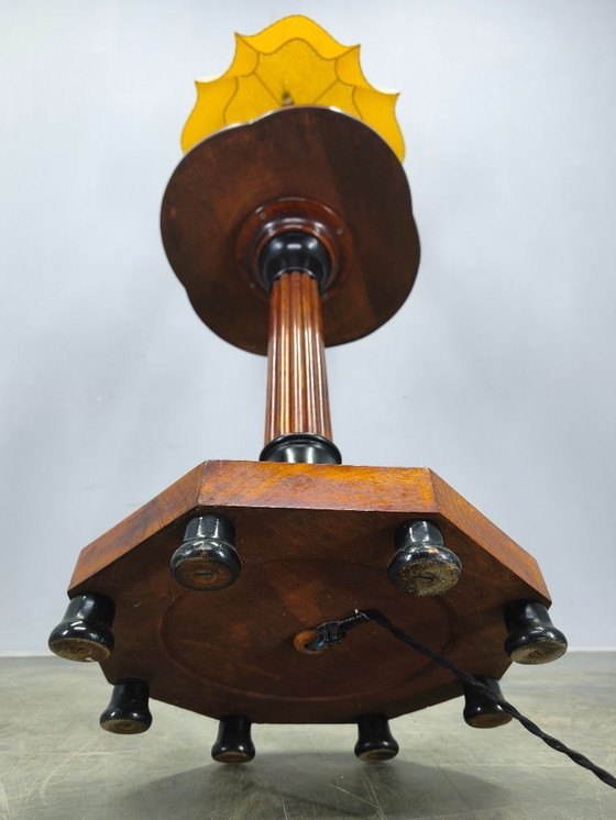 Image 1 of Lampadaire Art Déco italien avec table d'appoint, bois et métal, années 1940