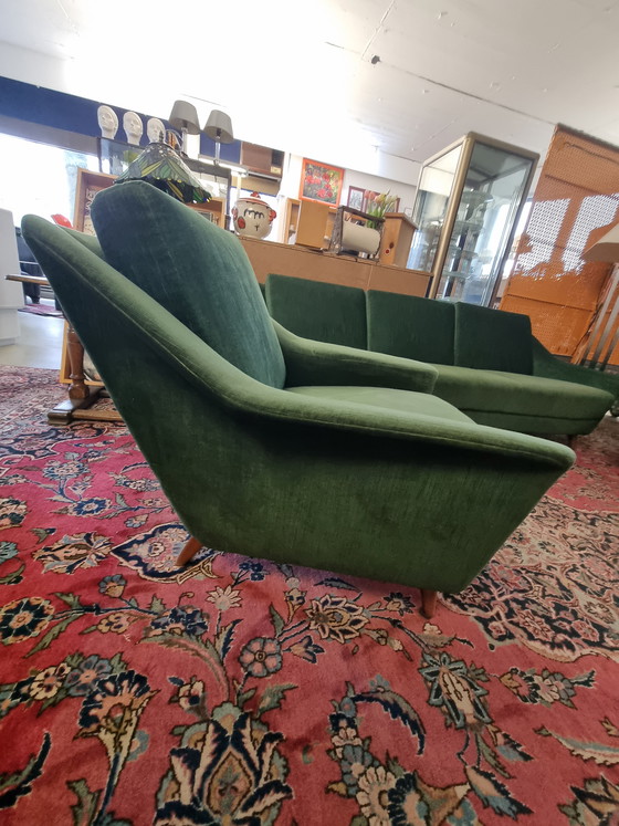 Image 1 of Bankstel in mid-century design uit de jaren 60/70 - Set van 3, groen