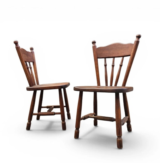 Set of 2 Oak Wood Victorian Child's Stick Back Chairs, 1960s – Dining chairs (photo 5 of 14)