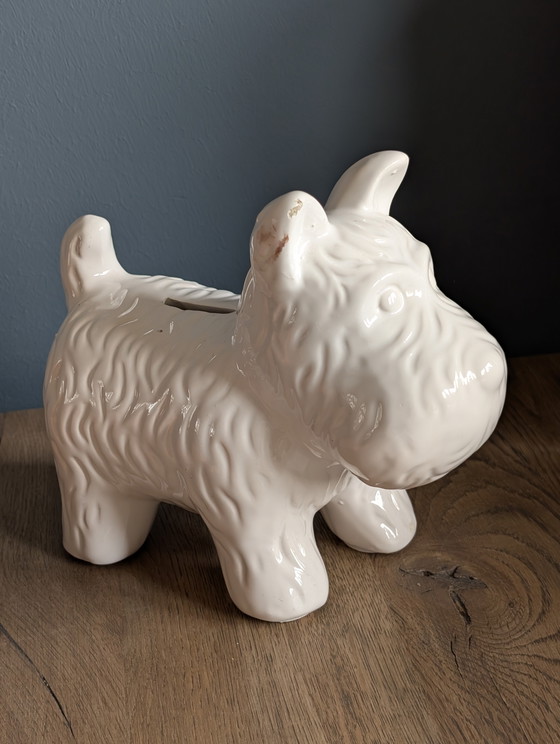Image 1 of Vintage white terrier dog piggy bank