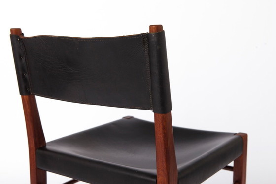 Image 1 of Set of 3 Helmut Magg Dining Chairs – Model 3024 for Deutsche Werkstätten, Mid Century Teak Chairs with Black Saddle Leather