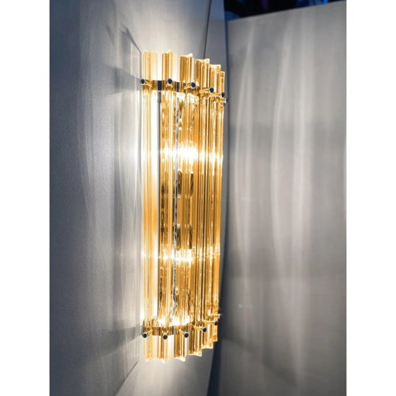Image 1 of Modernes Paar bernsteinfarbener „Triedro“ Wandleuchten aus Muranoglas von Venini Design