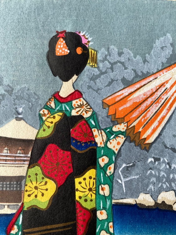 Image 1 of Triptiek - Authentieke Japanse houtsneden - Kyoto Maikoes van Hasegawa Sadanobu 1950