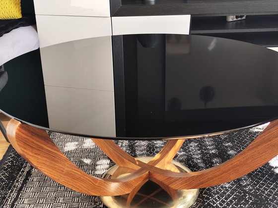 Image 1 of Mid-Century Couchtisch von Wilhelm Renz im Art-Déco-Stil – Glas, Massivholz & Messing