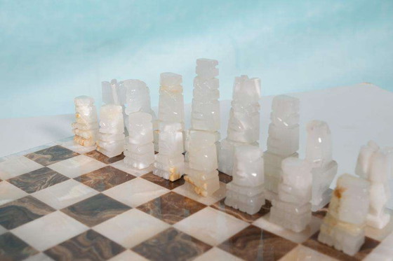 Image 1 of Vintage Natural stone chess game, Midmod onyx chest game