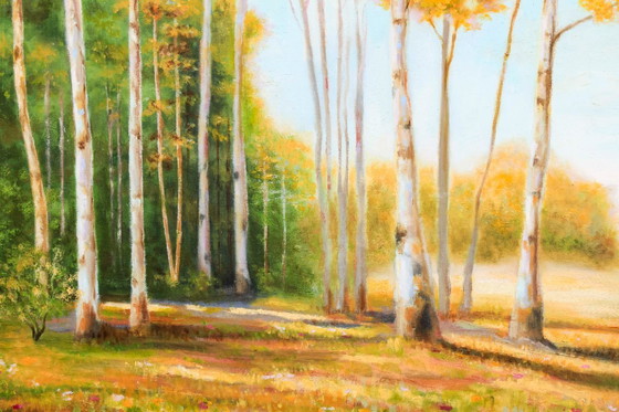 Image 1 of Oil painting of a poplar landscape. Hand-painted and signed. New.