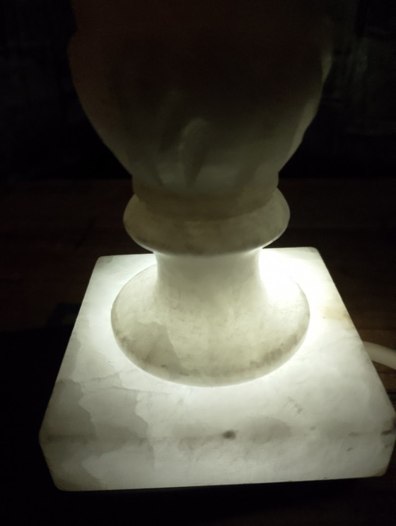 Image 1 of Vintage alabaster lamp from the 1950s/60s with a fully restored fiberglass lampshade