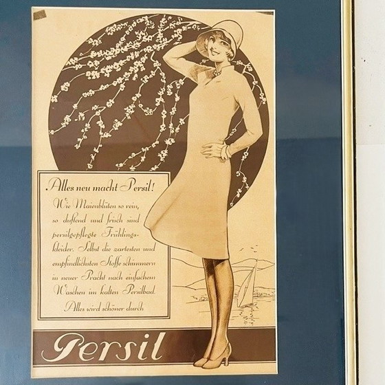 Image 1 of Vintage Art Deco framed Persil advertising advertisement white lady blue passe-partout 1920s