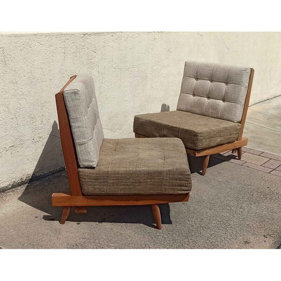 Image 1 of Pair of vintage solid teak armchairs with cushions, 1960