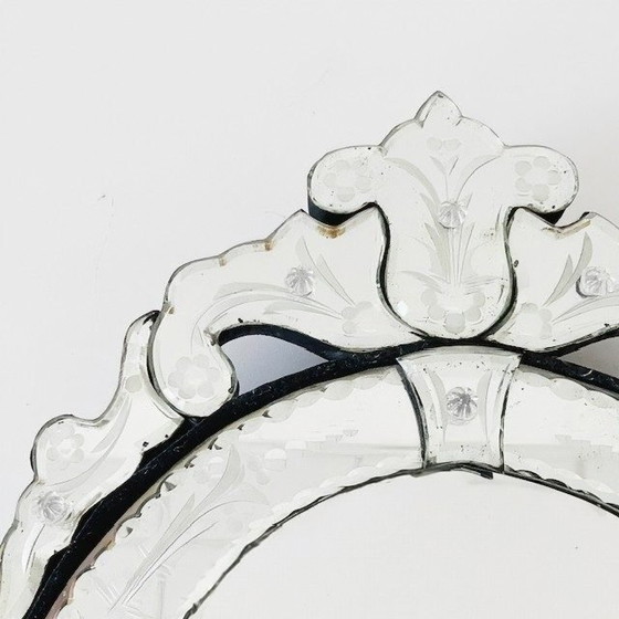 Image 1 of Antique Venetian small mirror etched mirror glass floral mirror 1900s