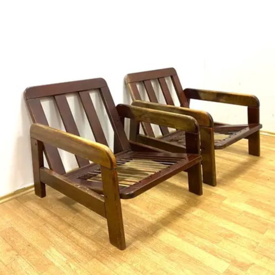 Image 1 of Fauteuils rétro, structure en bois, années 1970, Europe centrale