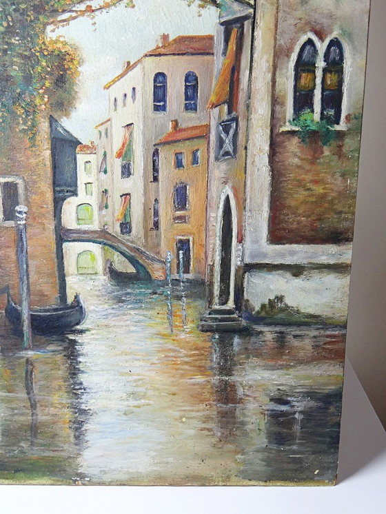 Image 1 of Pintura veneciana, óleo sobre tabla, canal antiguo y fachadas.