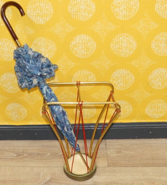 Image 1 of noble 50s 60s umbrella stand gold/ red umbrella stand vintage