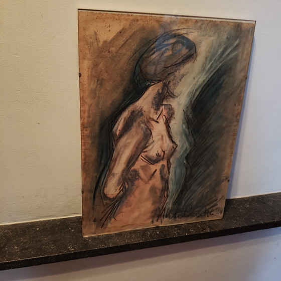 Image 1 of Beautiful Expressive Mixed Media Nude on Paper, Signed & Dated 1984 – 40 × 30 cm