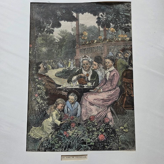 Image 1 of Antique engraving Au Parc de Rotterdam, circa 1880