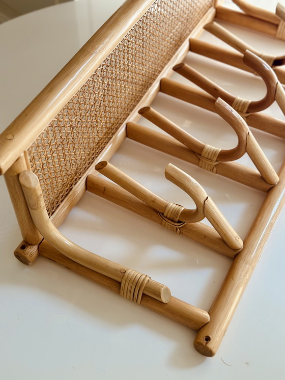 Image 1 of Porte-manteau vintage en rotin et bambou