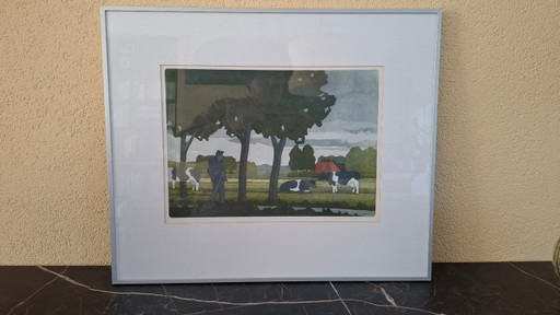 Aquatinta „Langs De Weg“ von Guus Kuit – lithos zeefdrukken, Glass, Metal