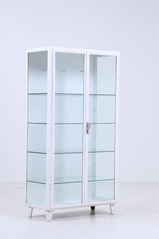 Image 1 of Grande armadietto vintage per medicinali anni '40 | armadietto in vetro metà secolo | vetrinetta portaoggetti #04-28