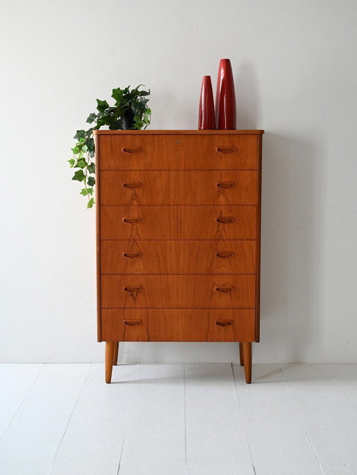 Commode scandinave à six tiroirs en teck des années 1950