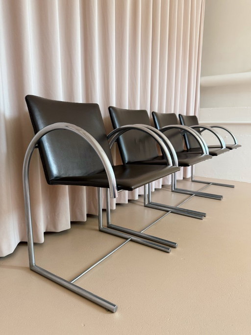 Chaises Vintage Metaform Cirkel Acier Inoxydable Marron Foncé