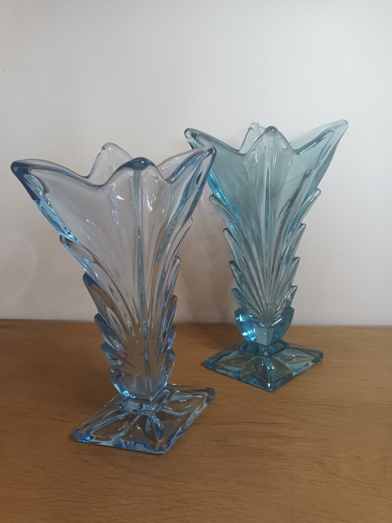 Image 1 of 2 Art Deco pressed glass vases