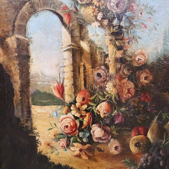 Image 1 of Antique Still Life Painting, Oil on Canvas, Italy 19th Century