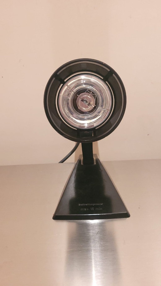 Lampada vintage in bachelite nera, stile DDR. Lampada riscaldante/faretto industriale anni '70.