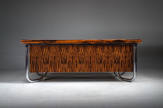 Image 1 of Makassar Ebony Executive Desk with Chromed Futuristic Legs, 1970s