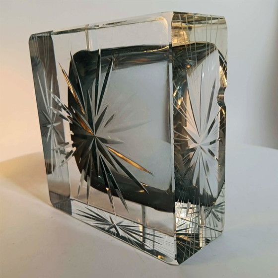 Image 1 of Cendrier ou vide-poches carré, grand modèle rare des années 1970, en verre de Murano, signé Mandruzzato. 14 cm / 5,51 pouces