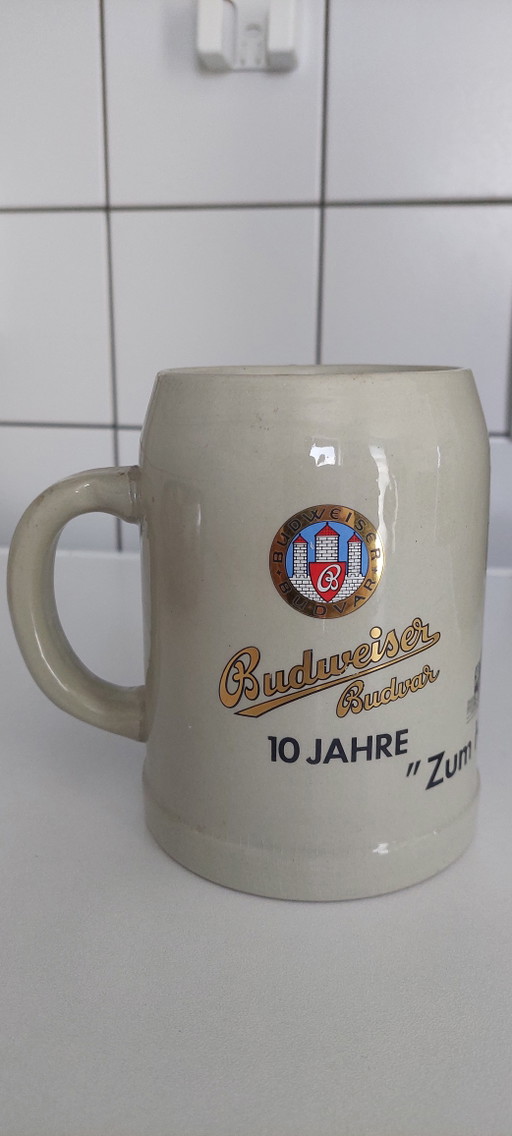 Zeldzame Vintage Jubileum Bierpul 0,5 liter – Pilsner Urquell & Budweiser (1977)