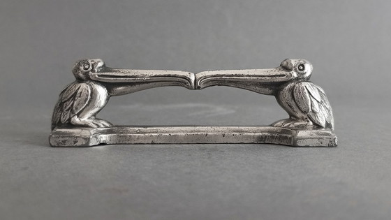 Image 1 of Société Francaise d'Orfèvrerie d'Art ARGIT/Christofle 3x art déco -éléphant pélicans- porte-couteau 1920