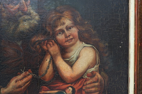 Image 1 of Peinture à l'huile flamande baroque du 19e siècle dans un cadre en bois ancien