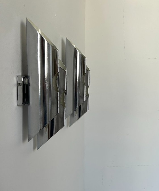 Image 1 of Een paar dubbele wandlampen, verchroomd metaal, Frankrijk, 1960
