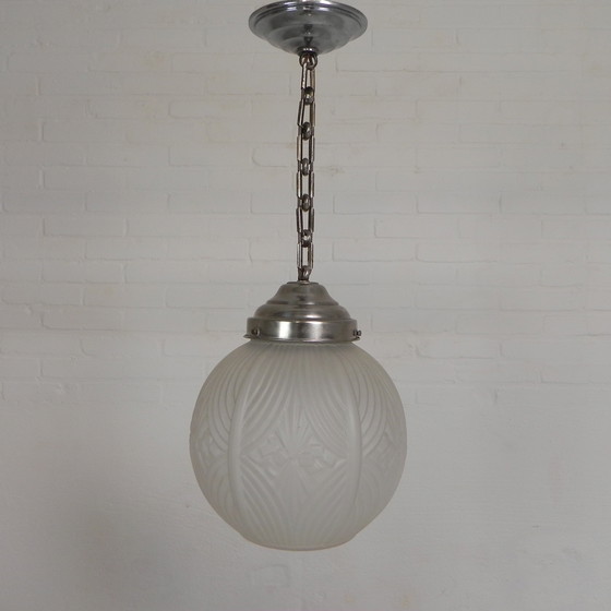 Image 1 of Art Deco pendant lamp with round sphere with geometric patterns, 1930s