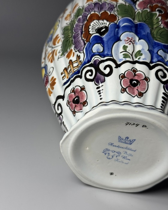 Image 1 of Hand-Painted Polychrome Delft Faience Vase Plateelbakkerij RAM, Arnhem, Netherlands