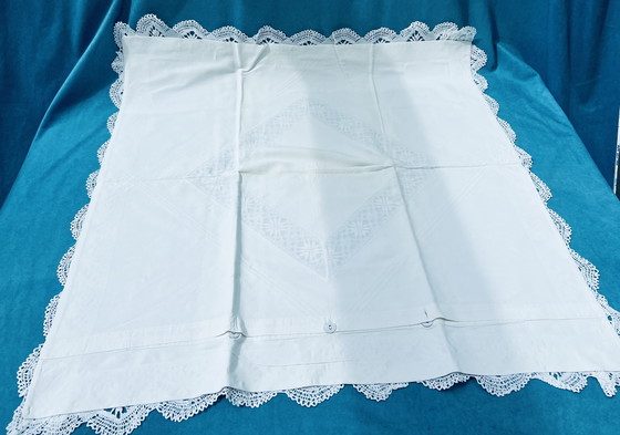 Image 1 of Vintage white pillowcases with lace & monogram**