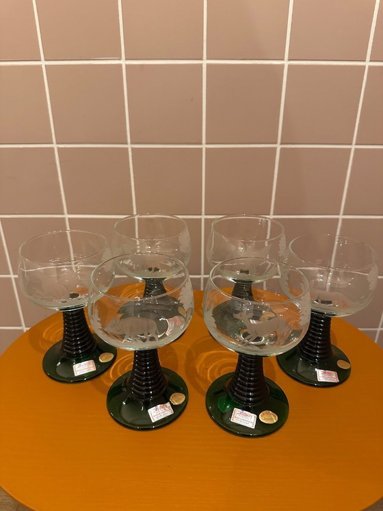 Image 1 of Joska 1970s, set of 6 crystal roemer wine glasses