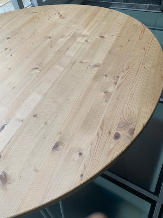 Round Table, Wood With Metal Legs 130 Cm, Dining tables, Iron, White (photo 2 of 5)