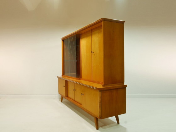 Image 1 of Buffet haut vintage avec grande vitrine, meuble de salon, années 1960, Allemagne