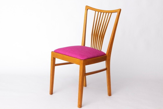 Image 1 of Vintage Magenta Upholstered Beech Dining Chair – Germany, 1960s–1970s