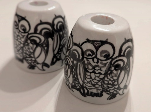 2x Bougeoirs hibou en porcelaine BoConcept
