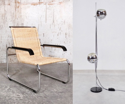 Thonet S35 chair and Gepo chroome floorlamp