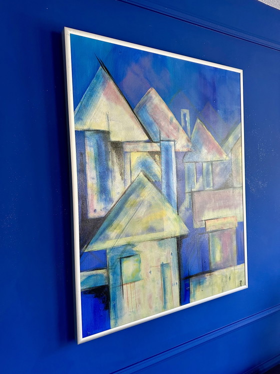 Image 1 of Dipinto di Anke Peddemors, "Case blu elettrico"