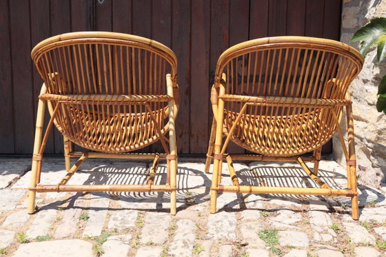 Image 1 of Paar rotan fauteuils van Audoux Minet 1950