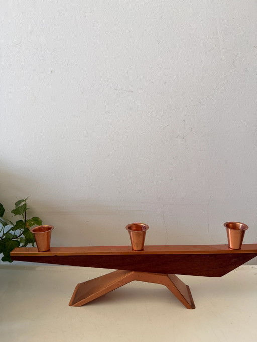 Mid-Century teak wood candlestick