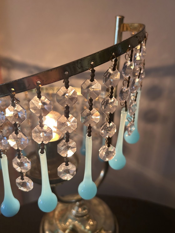 Image 1 of Lampada da tavolo in cristallo vintage blu opalino di Murano