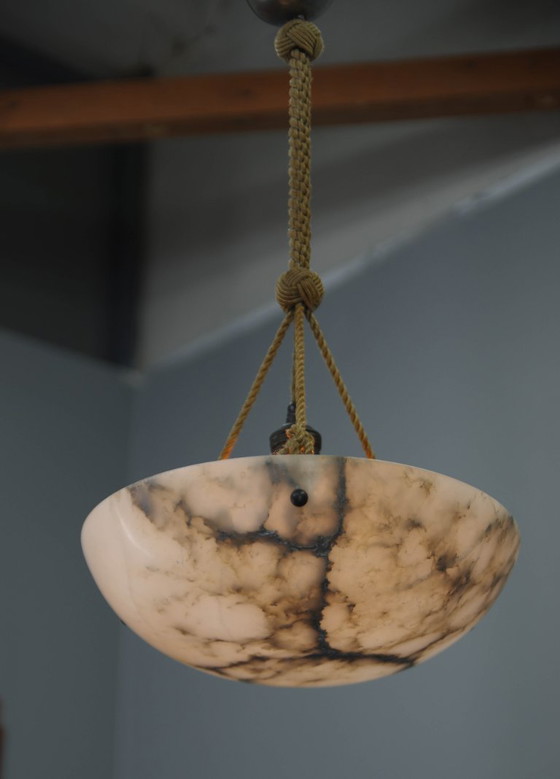 Art Deco Alabaster Pendant Light, Hand-Carved, 1920s, Chandeliers, Stone, Brown (photo 2 of 15)